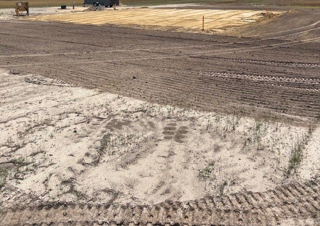 A dirt road with a lot of tire tracks on it