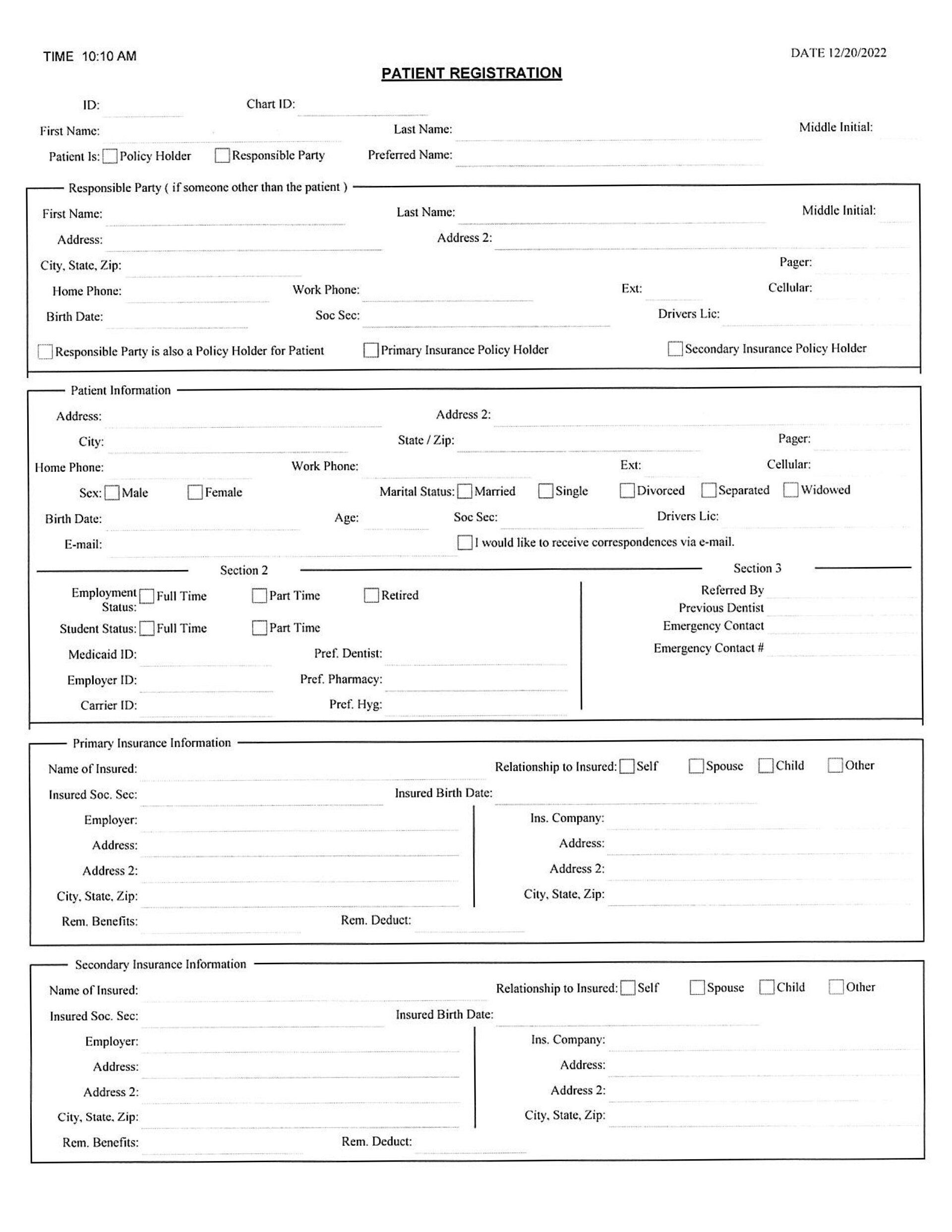 Patient Registration Form - page 1