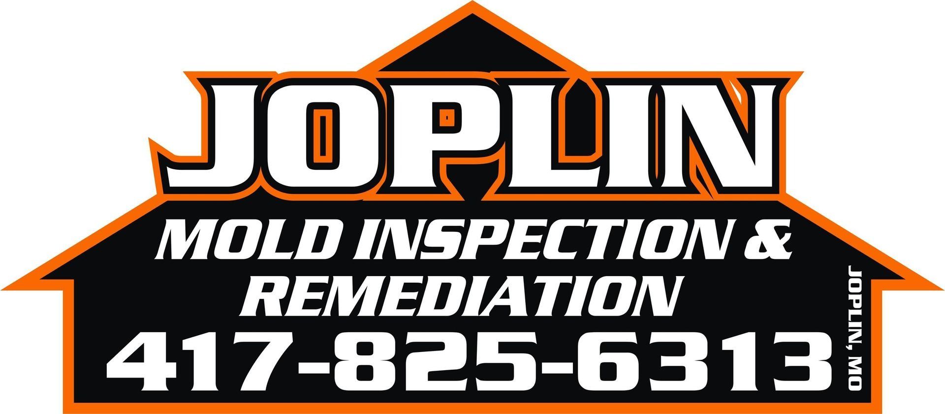 Joplin Mold Inspection & Remediation logo with orange-black border and phone number 417-825-6313