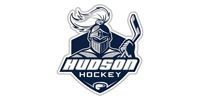 Husson Hockey logo with a knight helmet and plume in navy and white