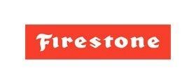 Firestone logo in white letters on a red rectangular background.