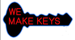 A neon sign that says we make keys