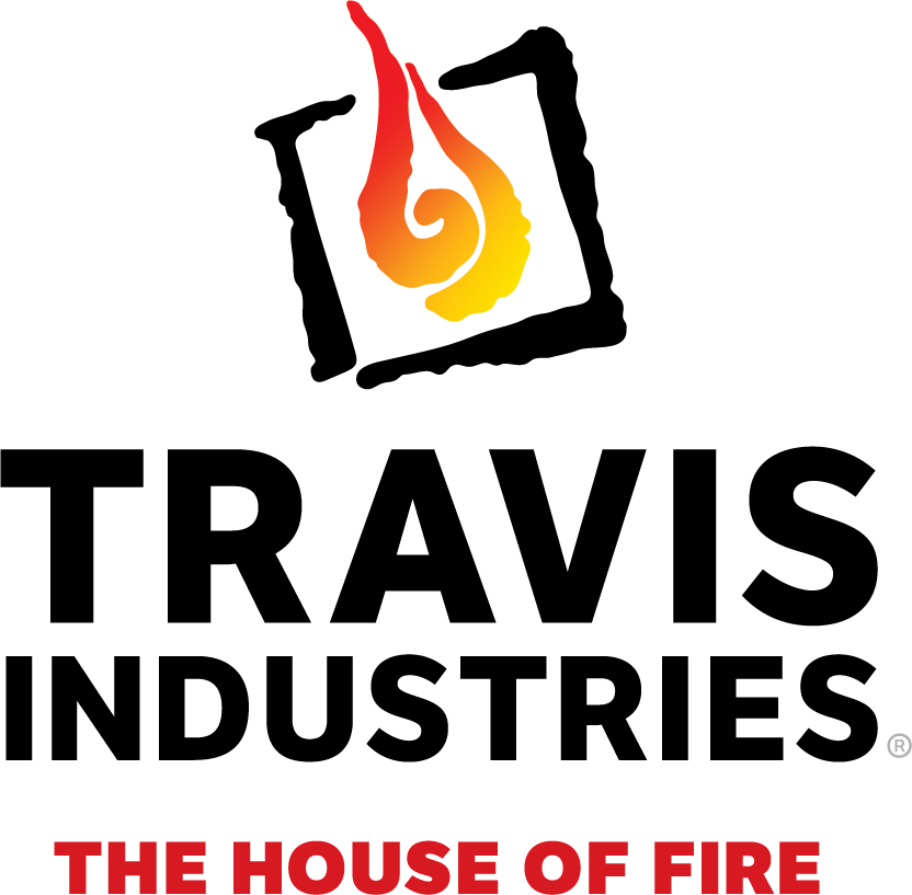 Travis Industries logo with stylized orange flame and the tagline “The House of Fire”