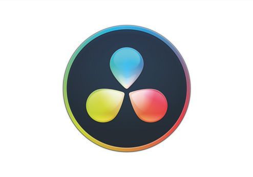 Black circular logo with three colorful teardrop shapes in blue, yellow, and red