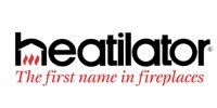 Heatilator logo with red flame in the letter H and tagline “The first name in fireplaces”