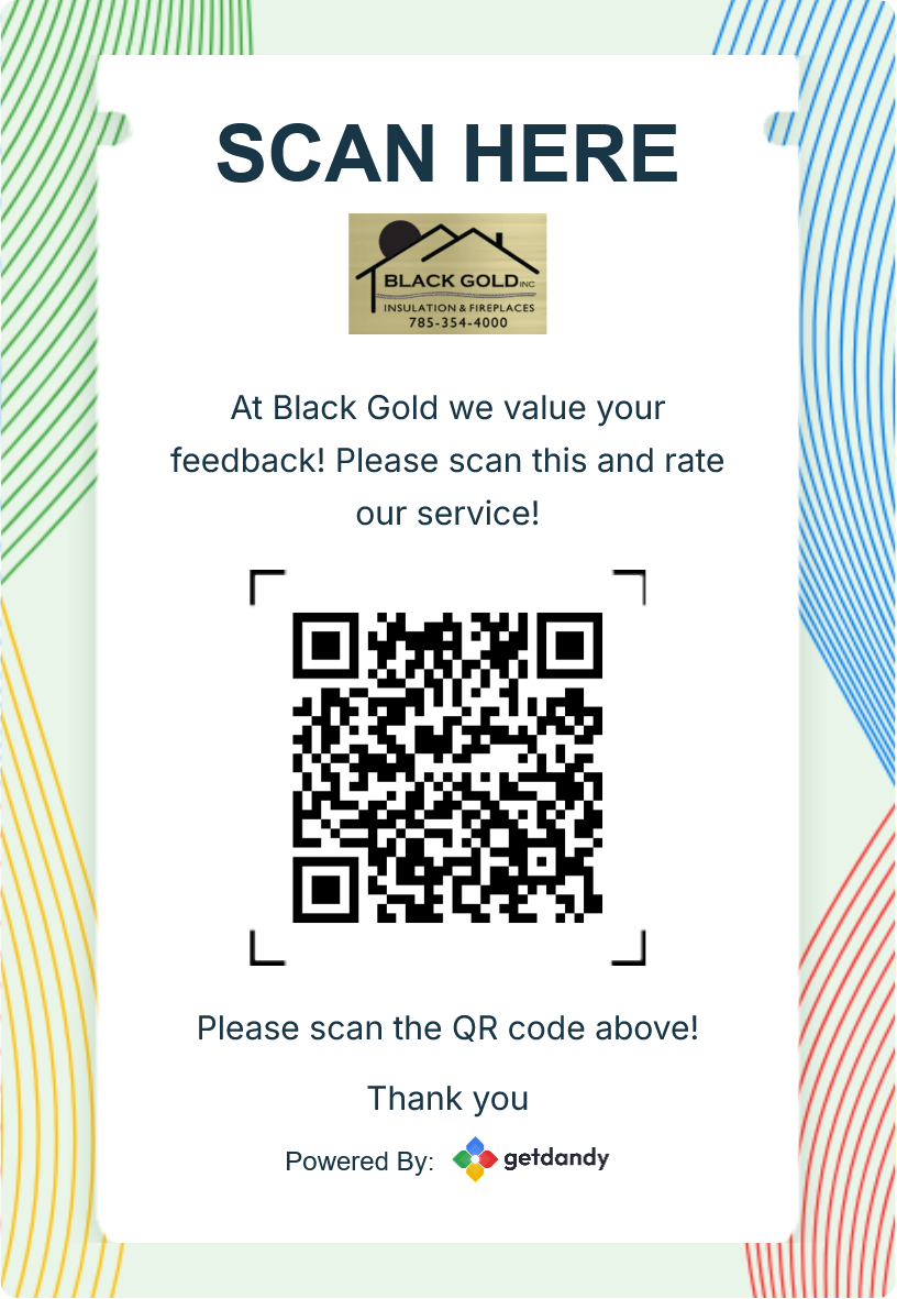 Black Gold feedback sign with QR code, asking customers to scan and rate service.