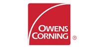 Owens Corning logo in red and white with curved white stripe and text