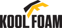 A logo for kool foam with a yellow arrow pointing up.