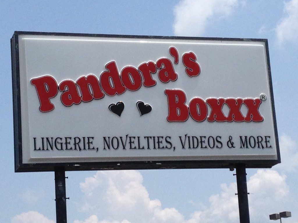 A billboard for pandora 's boxx lingerie novelties videos and more