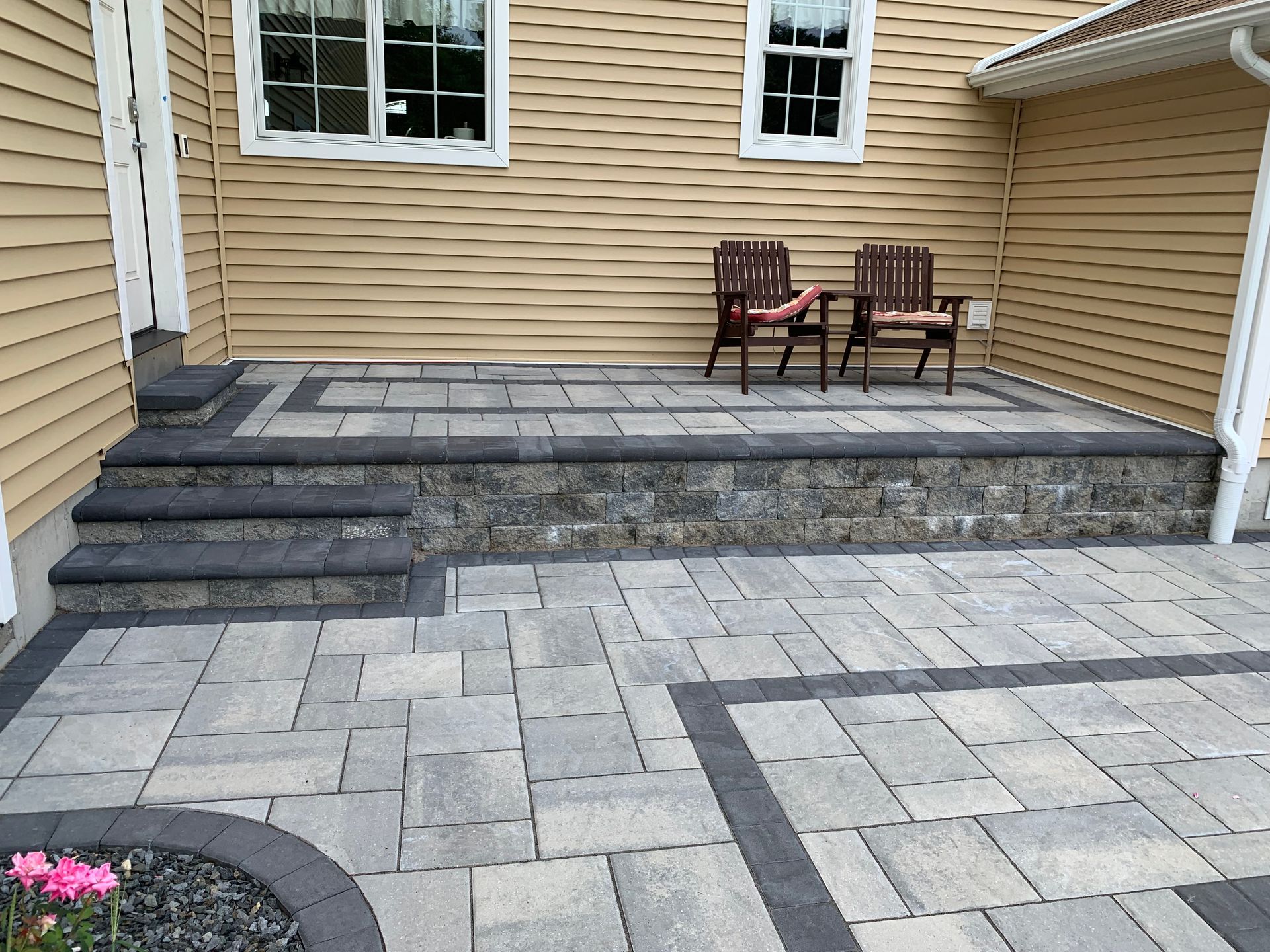 paver patio with porch