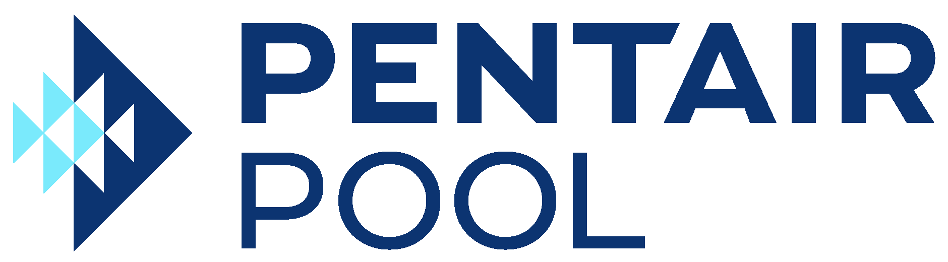 Pentair Pool logo: dark blue triangle with light blue pattern, dark blue text.