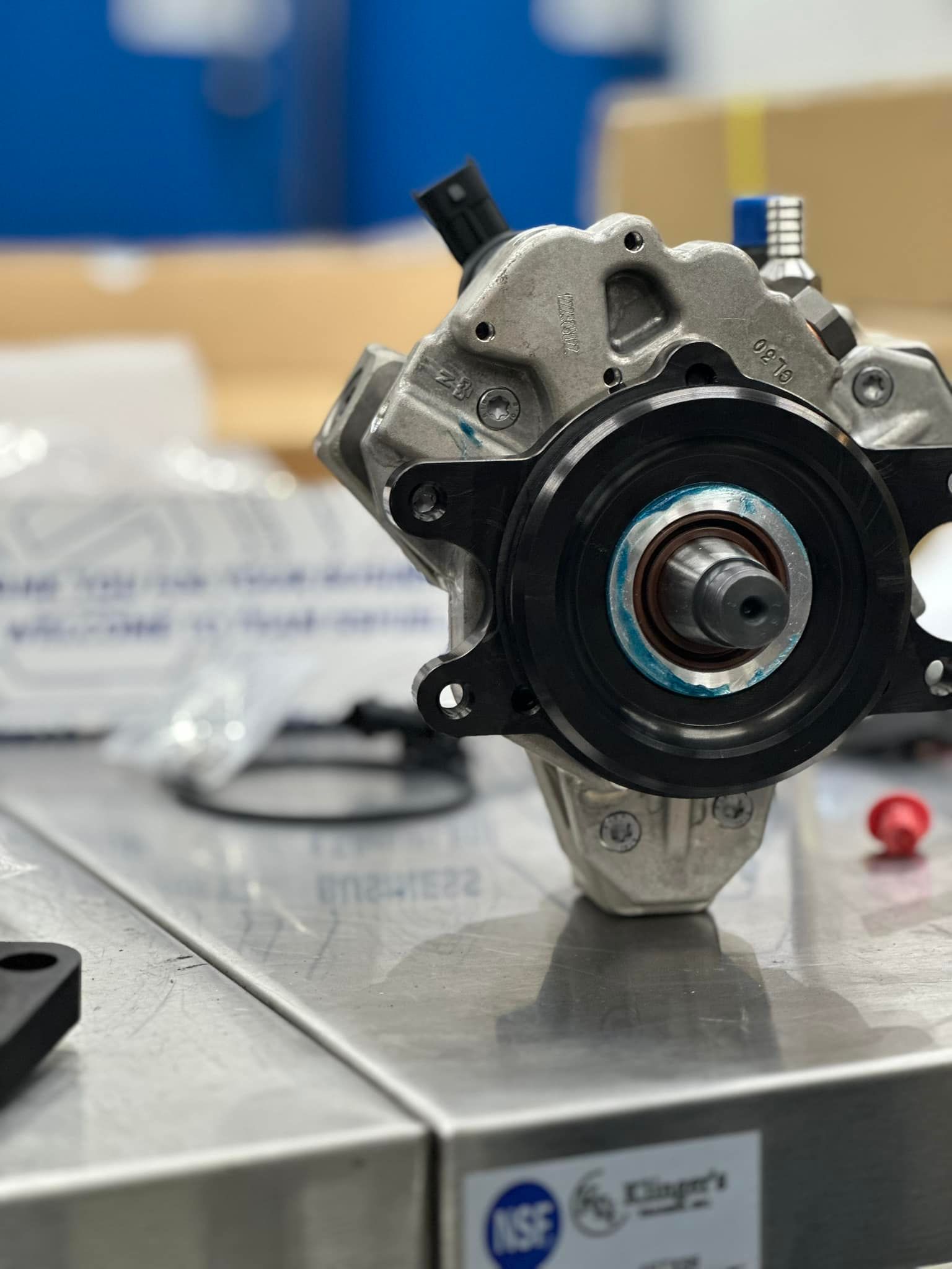 A close up of a fuel pump on a table