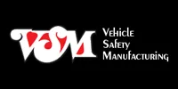 Logo for Vehicle Safety Manufacturing; white letters VSM with red accents, text 