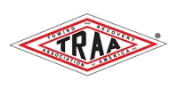TRAA logo: Red diamond shape with white outline, 