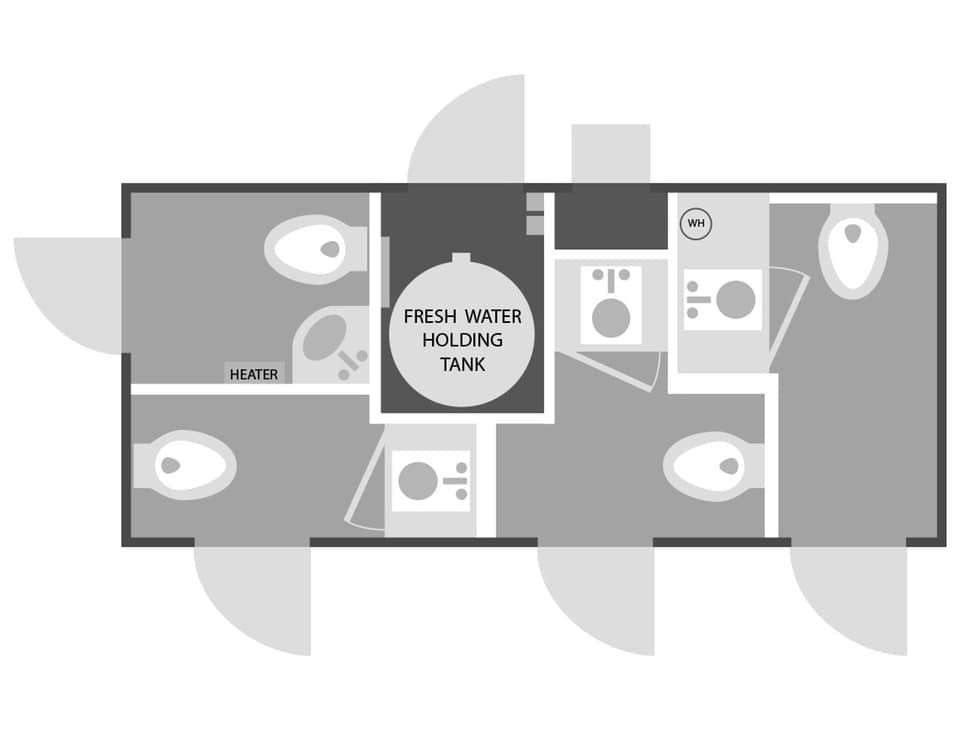 a black and white floor plan of a luxury trailer with a fresh water holding tank 