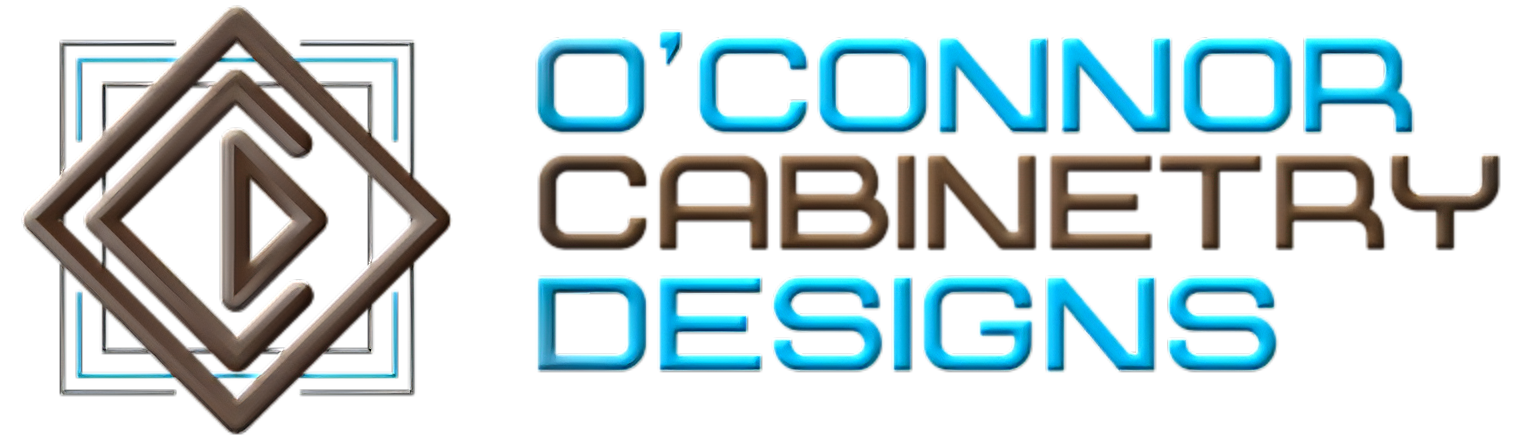 A logo for o ' connor cabinetry designs with a diamond in the middle