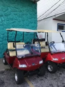 Red Evolution golf carts