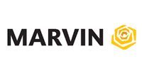 MARVIN wordmark in black with a yellow hexagonal logo