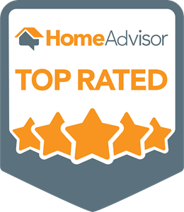 HomeAdvisor Top Rated badge: orange stars, white text, gray background.