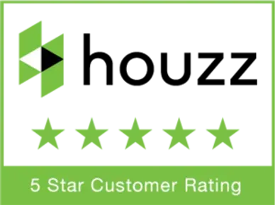 Houzz logo with five green stars, indicating a 5-star customer rating.