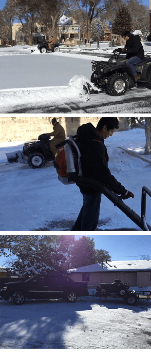 Man removing the snow with the use of an equipment