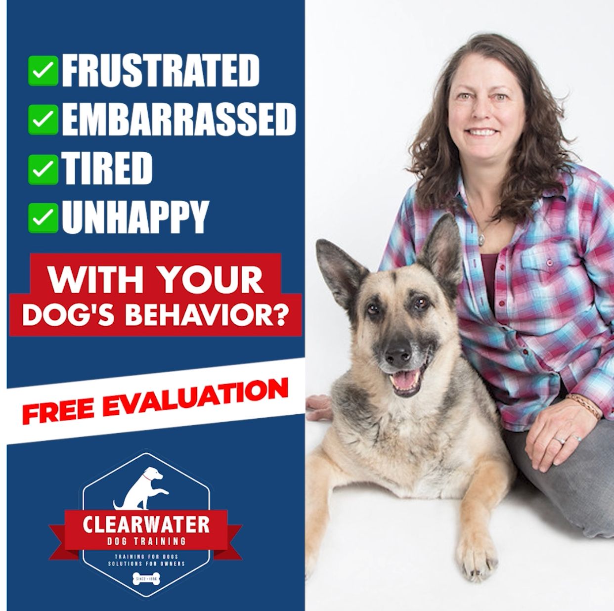 A man and a woman are posing for a picture with their dogs