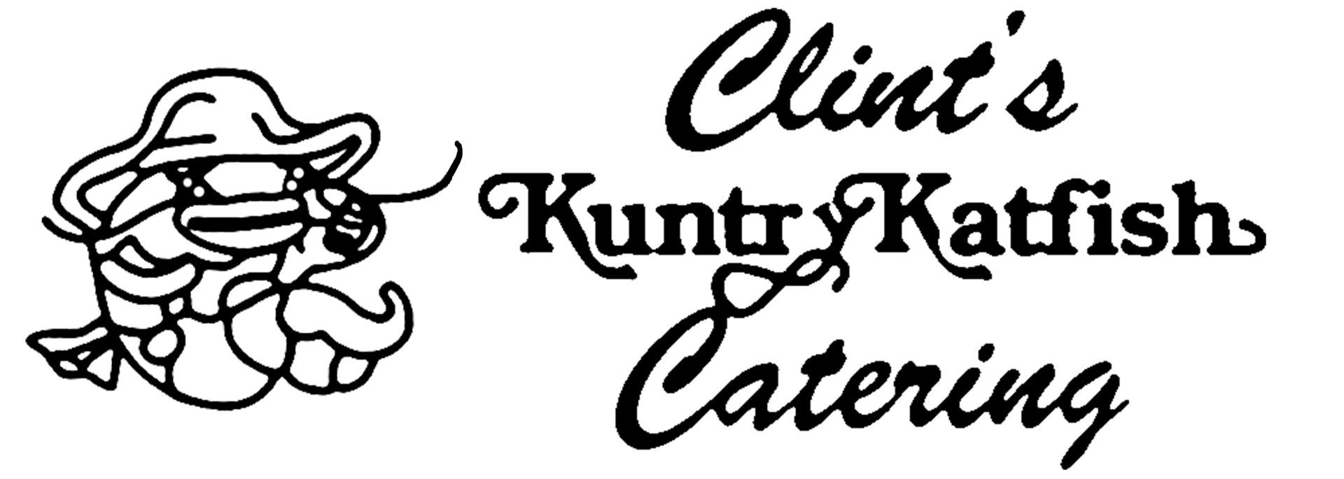 A black and white logo for clint 's kuntry katfish catering