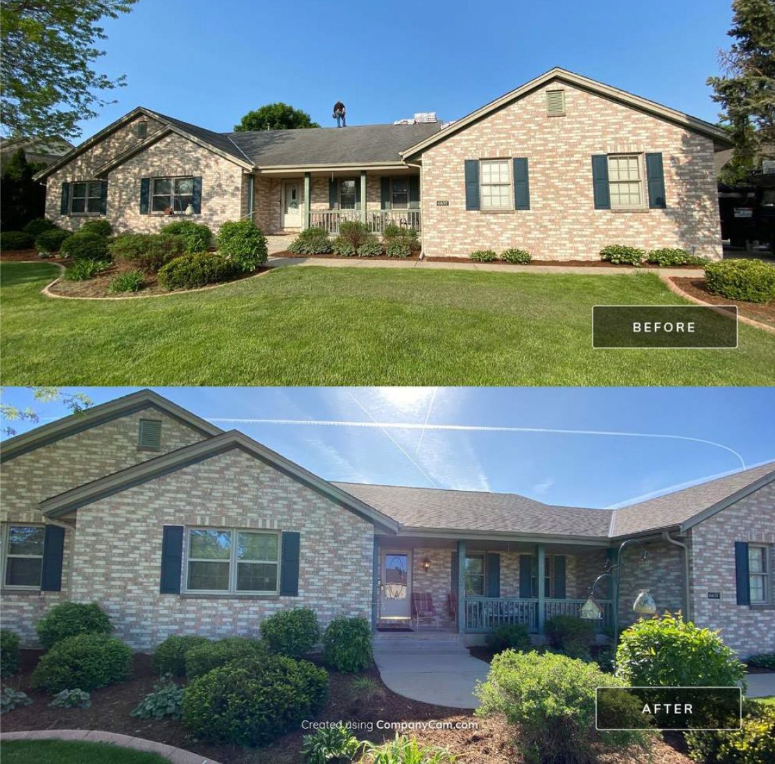Roofing before and after photo