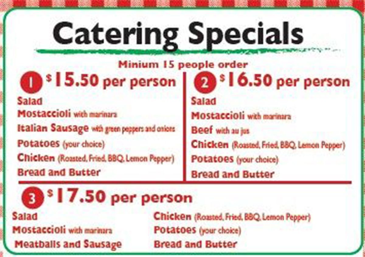 Catering specials menu