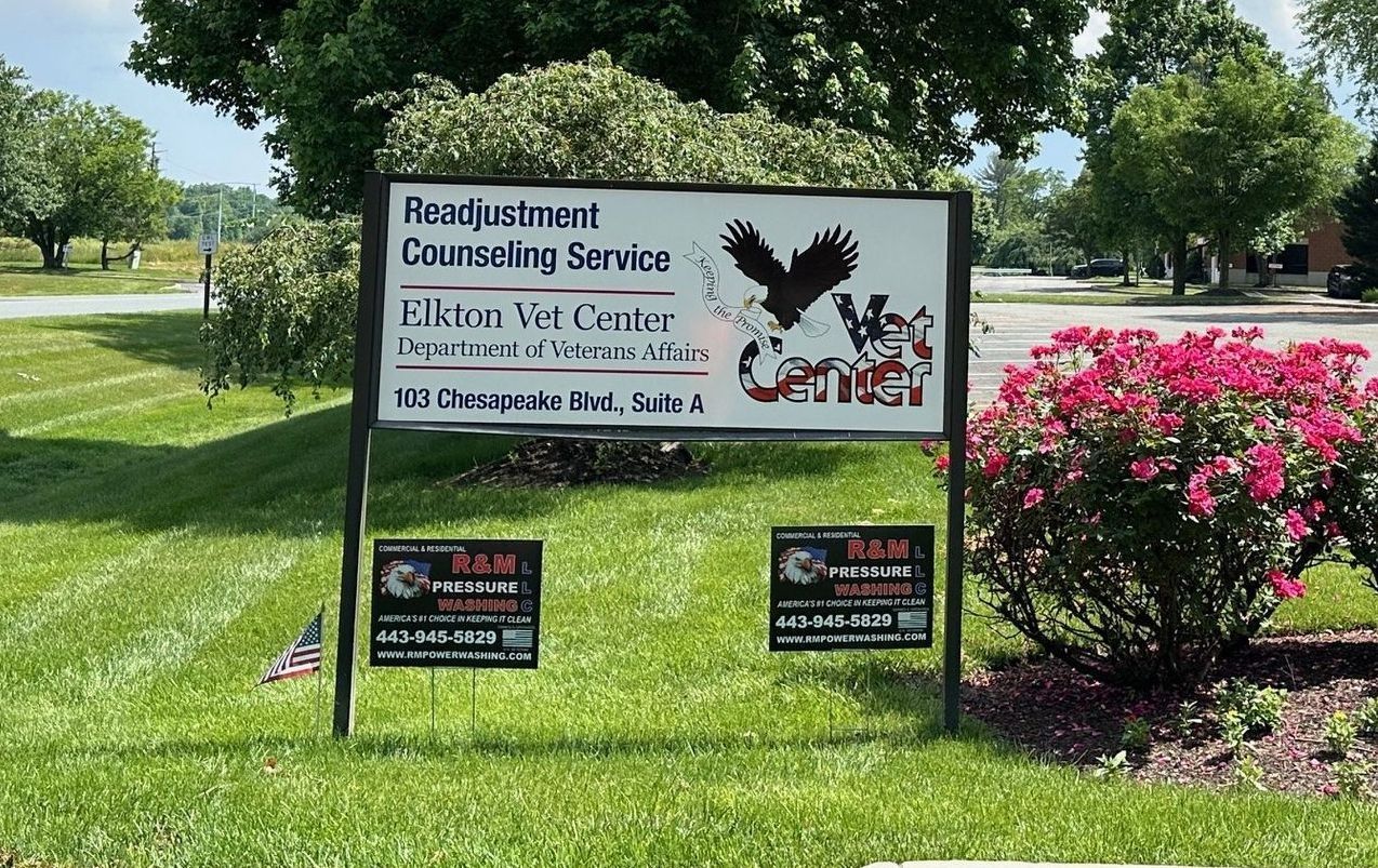 Sign for the Readjustment Counseling Service, also the Veterans Center. Located at 107 Chesapeake Blvd, Suite A.