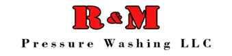 Logo for R&M Pressure Washing LLC, featuring red letters and a bold font.