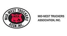 Logo for Mid-West Truckers Association, Inc. Black text on white. Red truck graphic in a black and red circle.