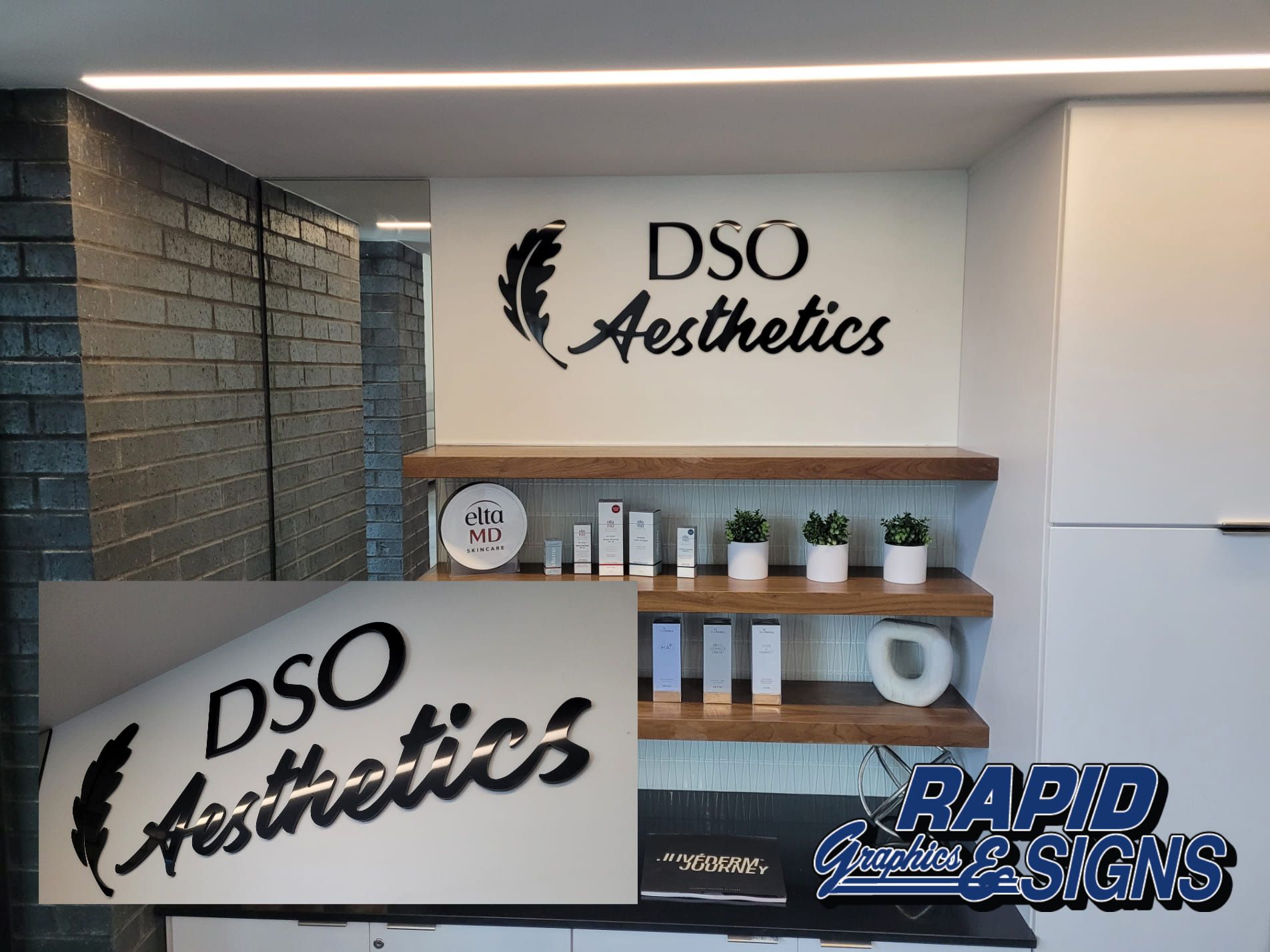 A room with a sign on the wall that says dso aesthetics