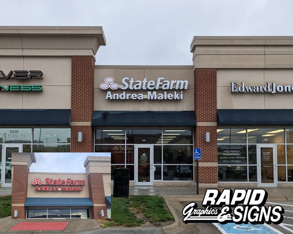 A building with a sign that says state farm andrea maleki