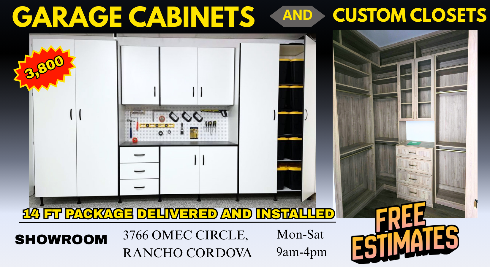 Summer sale ad for cabinets: 18 ft for $3,980, 12 ft for $2,455, delivered and installed.