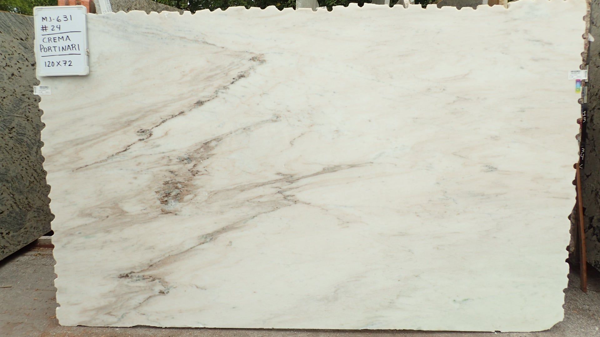 A white marble slab with a price tag on it