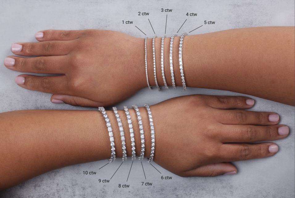 Two women's wrists with bracelets of different sizes