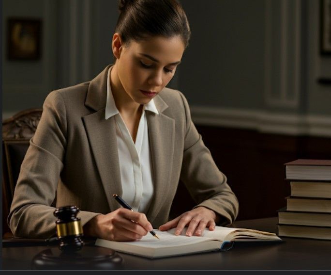 Person writing in a notebook at a desk with stacked books in a dim study