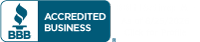 BBB Accredited Business logo with blue shield icon and teal banner text on white background