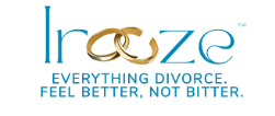 Irooze logo with gold interlocking rings and tagline: “Everything divorce. Feel better, not bitter.”
