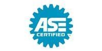 Blue ASE Certified logo within a cogwheel shape.