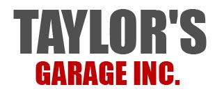 Taylor's Garage Inc. logo in gray and red text on a white background.