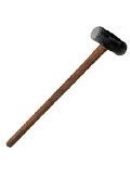 A large hammer with a wooden handle on a white background.