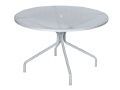 A white round table with three legs on a white background.