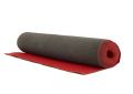 A roll of red and gray carpet on a white background.
