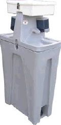 A gray trash can with a white tray on top of it.
