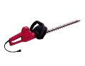 A red and black electric hedge trimmer on a white background.