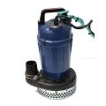 A blue and black submersible water pump with a handle on a white background.