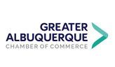 Greater Albuquerque Chamber of Commerce logo. Navy and gray text, teal chevron.