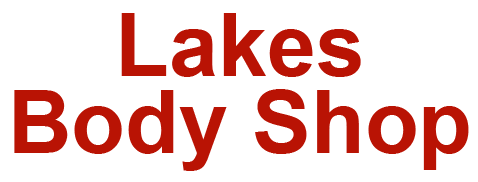 Lakes Body Shop logo in red text on a white background